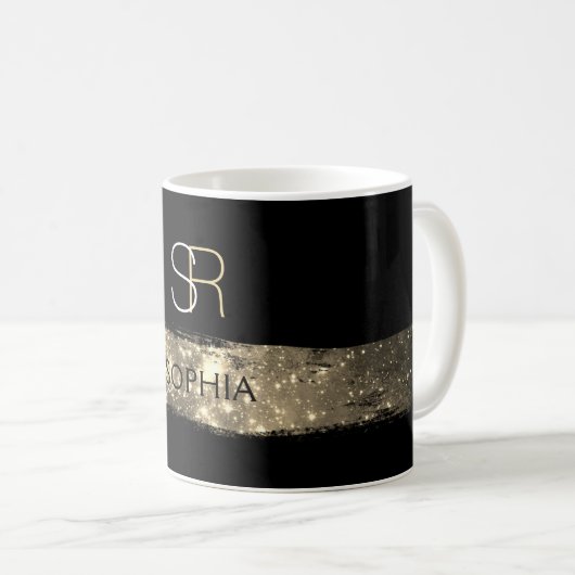Stardust Brush Stroke, Monogramm und Name Kaffeetasse (VorderseiteRechts)