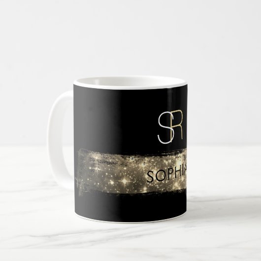 Stardust Brush Stroke, Monogramm und Name Kaffeetasse (Vorderseite Links)