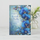 Stardust Cobalt Gilded Orchid Botanical Wedding Einladung (Stehend Vorderseite)