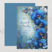 Stardust Cobalt Gilded Orchid Botanical Wedding Einladung (Vorne/Hinten)