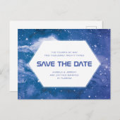 Stardust Cosmic Blue Save the Date Postkarte (Vorne/Hinten)