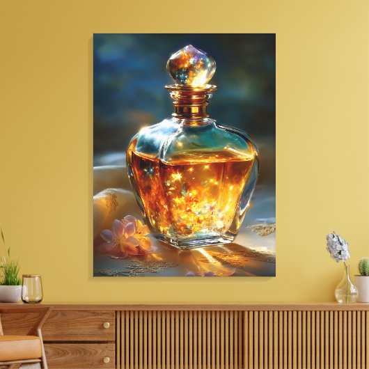 Stardust Elixir - Kosmisches Licht in einer Parfüm Leinwanddruck (Insitu (Wohnzimmer))