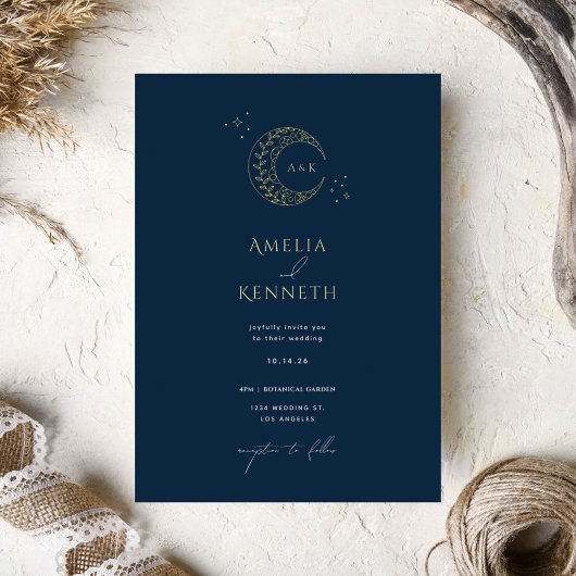 Stardust Monogram Gold Foil Wedding Einladungen