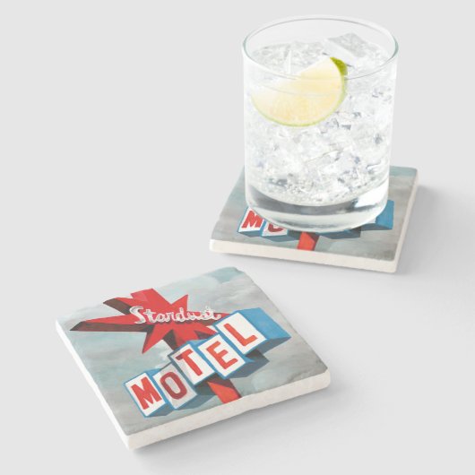 Stardust Motel Sign Steinuntersetzer (Seitenansicht)