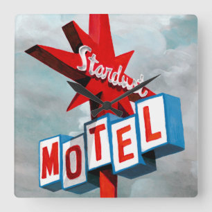 Stardust Motel-Zeichen Quadratische Wanduhr