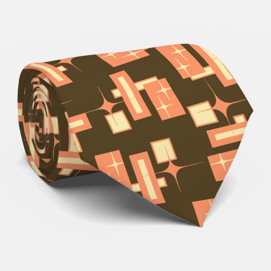 Stardust Retro Geometric Brown zweiseitig Krawatte (Gerollt)
