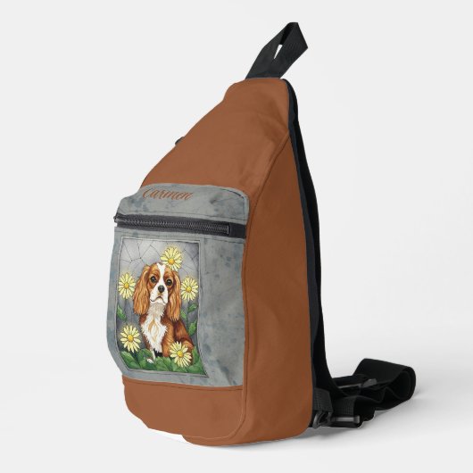 Stared Glass King Charles Spaniel Crossbody Bag (Rechte Ecke)