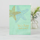 STARFISCH/BLAU/GOLD/STRANDWÄSCHE EINLADUNG (Stehend Vorderseite)
