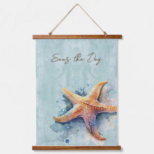 Starfish "4" Beach Theme Wood Topped Wall Tapestor Wandteppich Mit Holzrahmen