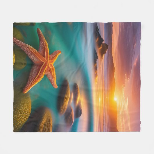 Starfish am Strand bei Sunrise Fleecedecke (Vorderseite (Horizontal))