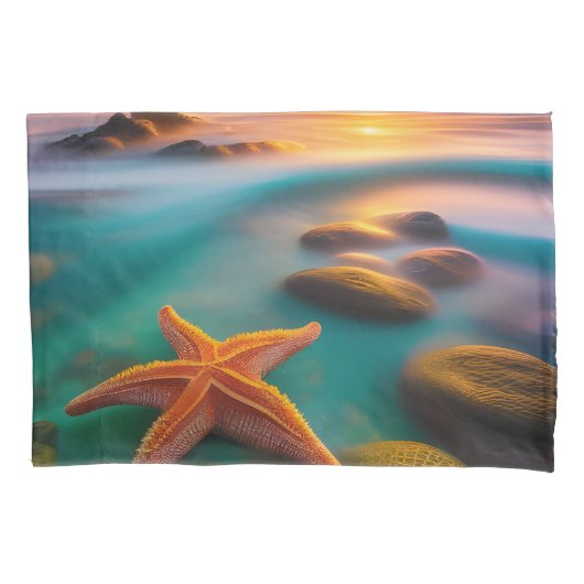 Starfish am Strand bei Sunrise Kissenbezug (Vorderseite)