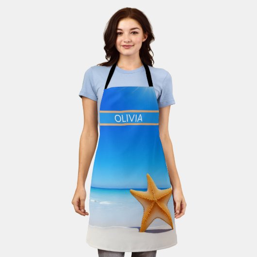 Starfish am Strand mit Meer und blauem Himmel Schürze (Getragen)