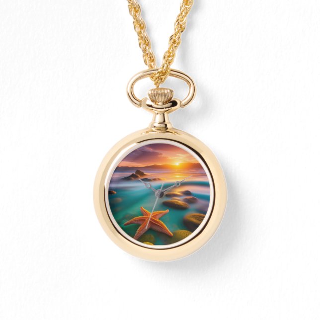 Starfish am Strand von Dawn Armbanduhr (Vorderseite)