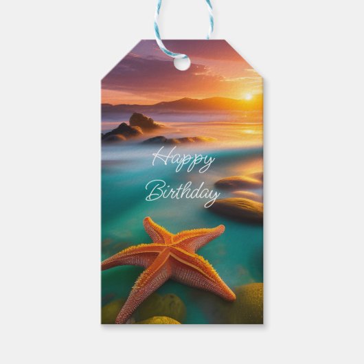 Starfish am Strand von Dawn Geschenkanhänger (Vorderseite)