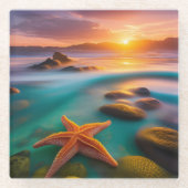 Starfish am Strand von Dawn Glasuntersetzer (Vorderseite)