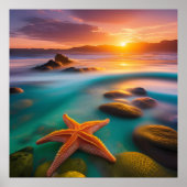 Starfish am Strand von Dawn Poster (Vorne)
