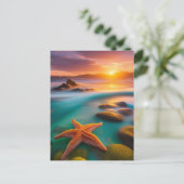 Starfish am Strand von Dawn Postkarte (Stehend Vorderseite)