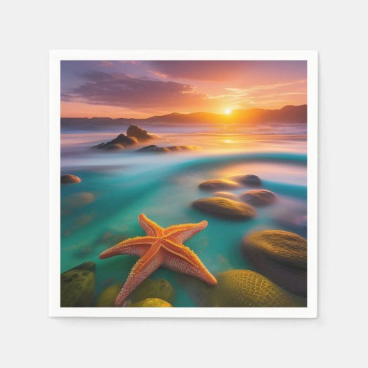 Starfish am Strand von Dawn Serviette (Vorderseite)