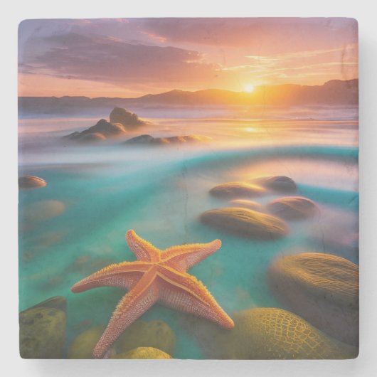 Starfish am Strand von Dawn Steinuntersetzer (Vorderseite)