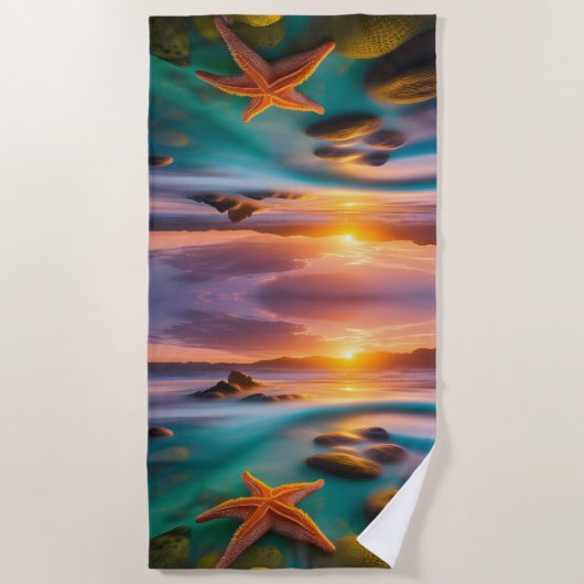 Starfish am Strand von Dawn Strandtuch (Vorderseite)