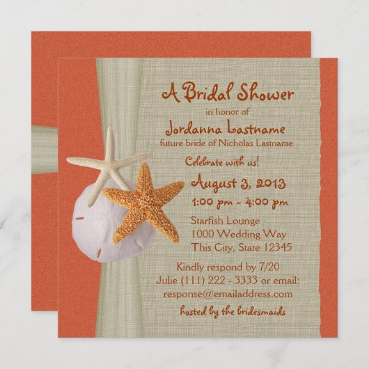 Starfish and Burlap Look Brautparty Einladung (Vorne/Hinten)