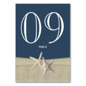Starfish and Burlap Navy Blue Tischnummer Card (Rückseite)