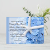 Starfish and Hydrangea Tropical Blue Wedding Einladung (Stehend Vorderseite)
