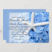 Starfish and Hydrangea Tropical Blue Wedding Einladung (Vorne/Hinten)