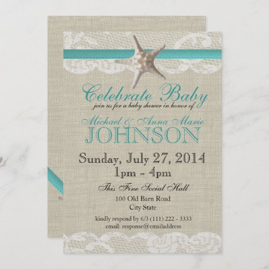 Starfish and Lace Baby Dusche Einladung (Vorne/Hinten)
