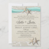 Starfish and Lace Beach Aqua Wedding Einladung (Vorderseite)