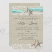 Starfish and Lace Rustic Beach Aqua Wedding Einladung (Vorne/Hinten)
