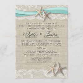 Starfish and Lace Rustic Beach Aqua Wedding Einladung