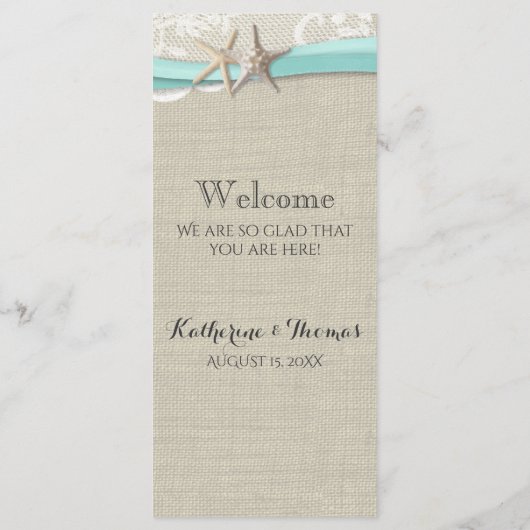 Starfish and Lace Rustic Beach Hochzeitsreise Programm (Rückseite)