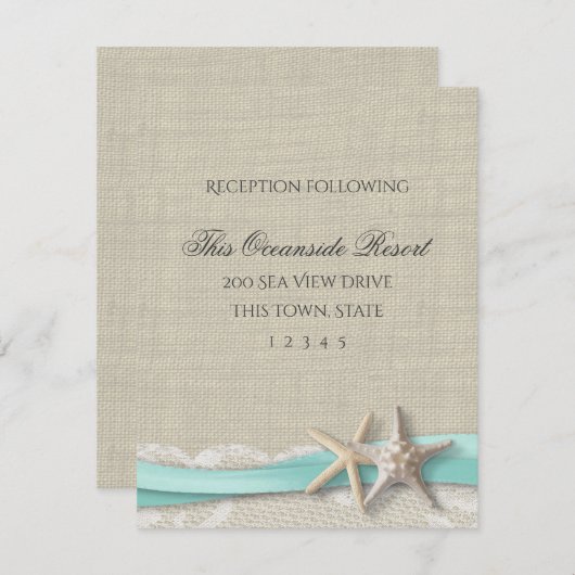 Starfish and Lace Rustic Beach Response Card Begleitkarte (Vorne/Hinten)