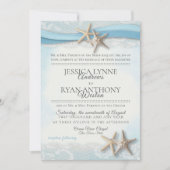 Starfish and Lace Vintag Blue Beach Wedding Einladung (Vorderseite)