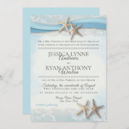 Starfish and Lace Vintag Blue Beach Wedding Einladung
