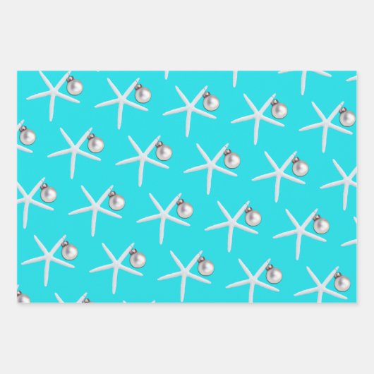 Starfish and Ornament Beach Weihnachten Gemustert Geschenkpapier Set (Vorderseite)