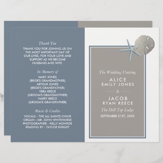 Starfish and Sand Dollar - Hochzeitsprogramm am St (Vorne/Hinten)