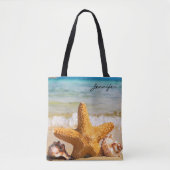 Starfish and Seashells am Strand Personalisiert Tasche (Vorderseite)