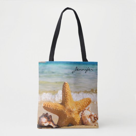 Starfish and Seashells am Strand Personalisiert Tasche (Vorderseite)