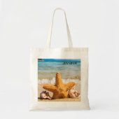 Starfish and Seashells am Strand Personalisiert Tragetasche (Vorne)
