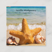 Starfish and Seashells am Strand Quadratische Visitenkarte (Vorderseite)