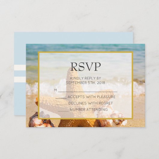 Starfish and Seashells am Strand Weddiong UAWG RSVP Karte (Vorne/Hinten)