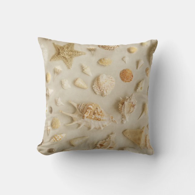 Starfish and Seashells Coastells Foto Beige Kissen (Vorderseite)