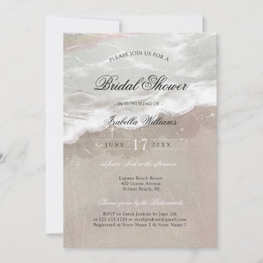 Starfish and Shells Tropical Beach Bridal Shower Einladung (Vorderseite)