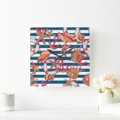 Starfish And Stripes Pattern Quadratische Wanduhr (Zuhause)