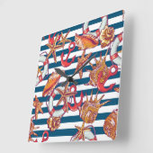 Starfish And Stripes Pattern Quadratische Wanduhr (Winkel)