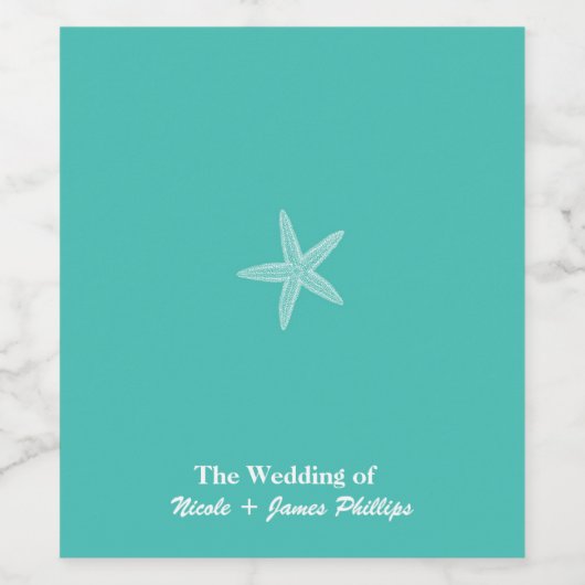Starfish Aqua Aquamarin Beach Hochzeitweilige Wine Weinetikett (Einzelnes Label)