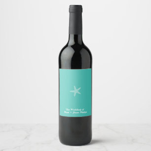 Starfish Aqua Aquamarin Beach Hochzeitweilige Wine Weinetikett