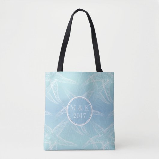 Starfish Aqua Blue Monogram Wedding Beach Tote Bag Tasche (Vorderseite)